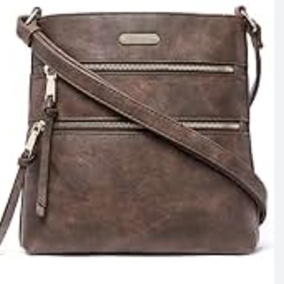 NWT Estalon Dark Brown Distressed Leather Crossbody Bag Purse - Picture 3 of 9